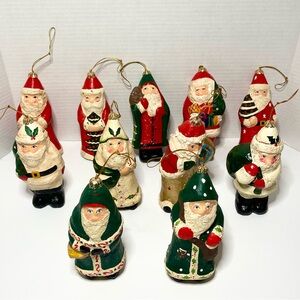 11 Vintage Frontgate Holiday Collection Paper Mache Santas Various Ornaments